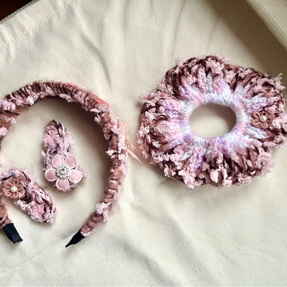 Floral Pink Headband and Scrunchie Set